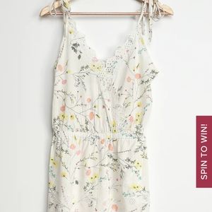 Keiko Ivory Floral Print Eyelet Lace Tie-Strap Rom